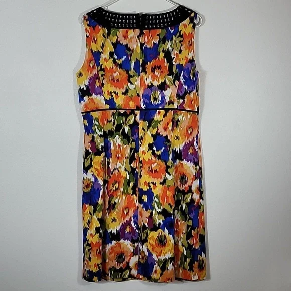 Tahari Cocktail Floral Dress Size 10 Sleeveless Knee Lined Multicolor Business - Picture 7 of 9
